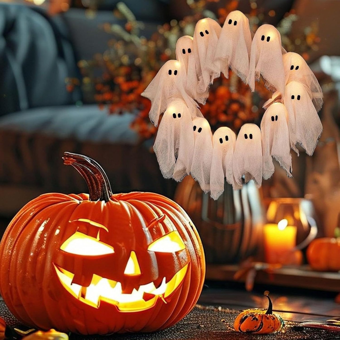 Halloween Ghost Wreath Light