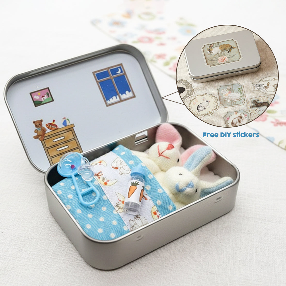 Bunny Easter Plush mummy and baby bunnies in Pocket Tin