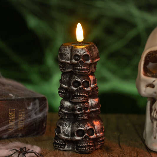 Halloween Stacked Skulls Candle Light – Spooky Bronze Décor
