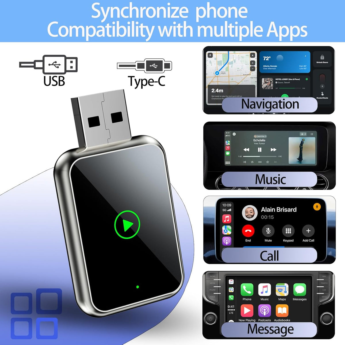 2-in-1 Wireless CarPlay & Android Auto Adapter – Plug & Play