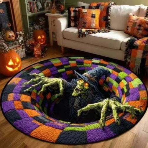 3D Skeleton Vortex Quilted Round Halloween Rug