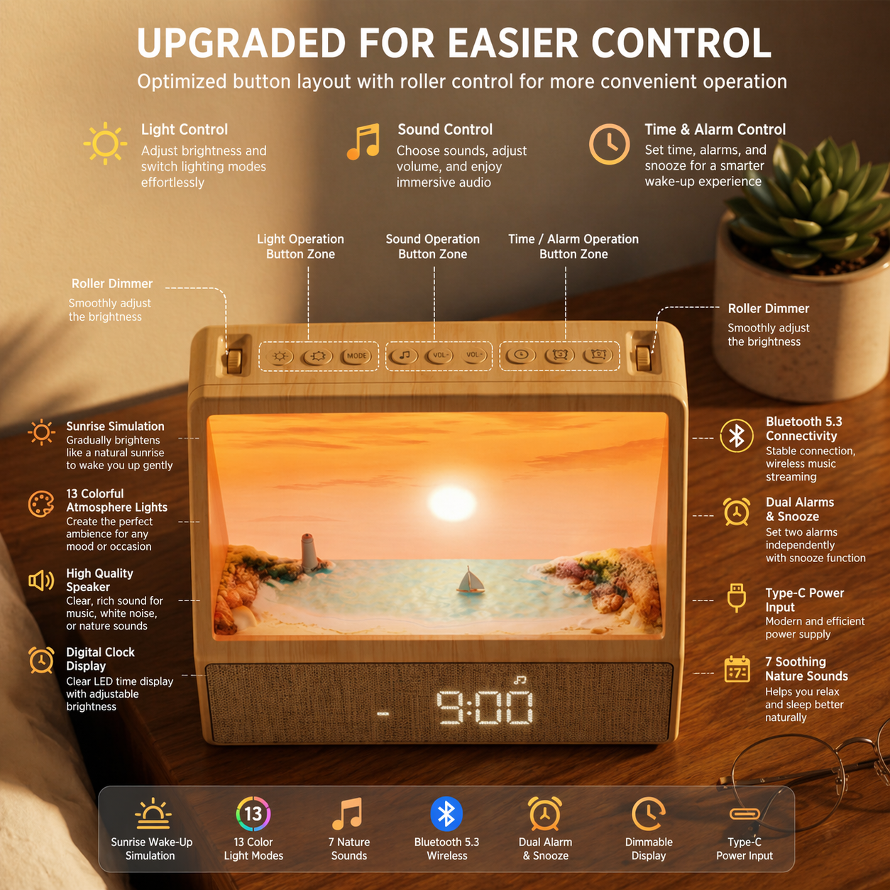 Sunrise Alarm Clock Lamp for Heavy Sleepers with White Noise Machine
