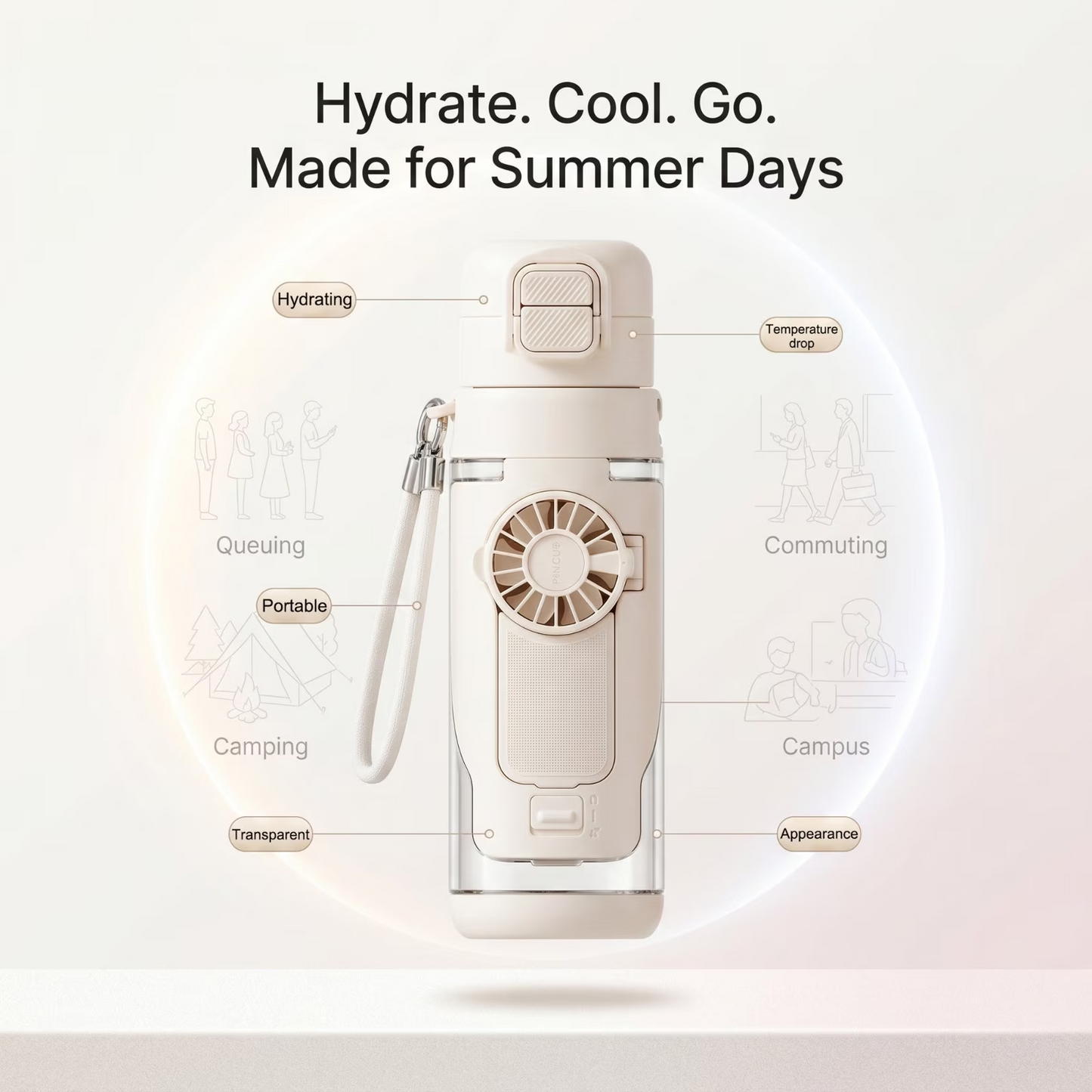 3-in-1 Water Bottle Fan — Spray Mist