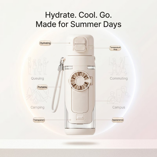 3-in-1 Water Bottle Fan — Spray Mist