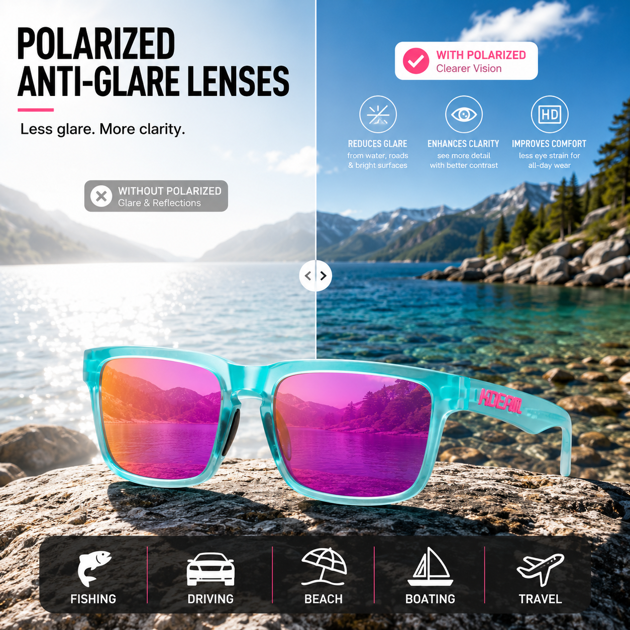 KDEAM Unisex Polarized Anti-Glare Outdoor Sunglasses with UV400 Protection