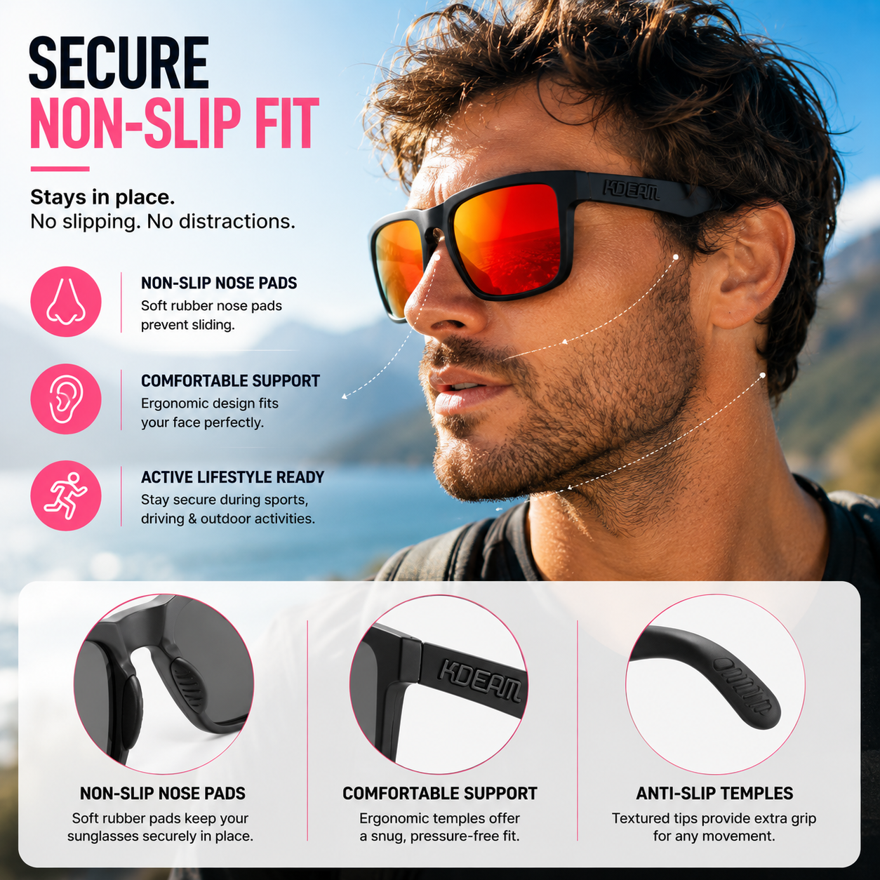 KDEAM Unisex Polarized Anti-Glare Outdoor Sunglasses with UV400 Protection