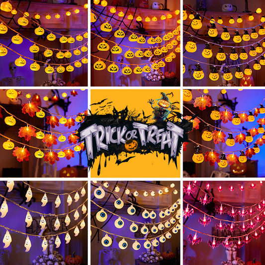 Halloween String Lights – Pumpkin, Ghost, Bat, Eyeball & Maple Leaf Designs
