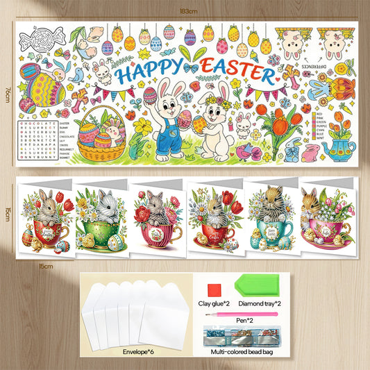 Easter Day Giant Coloring Poster with Bunny Eggs Rabbits Flowers