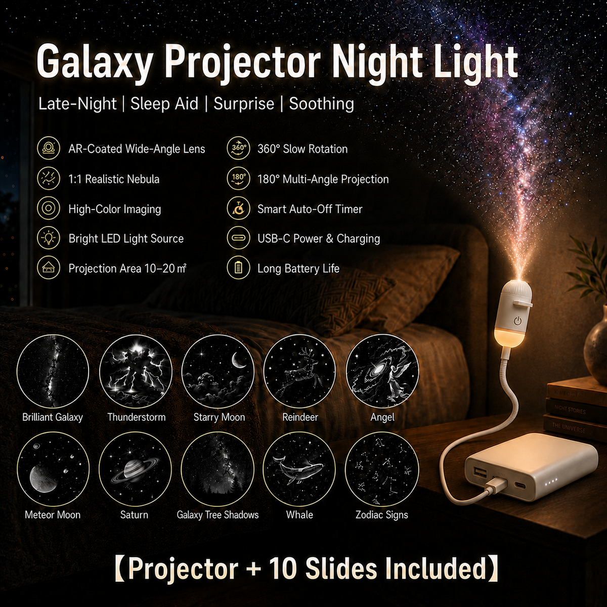 2-in-1 Galaxy Projector Night Light
