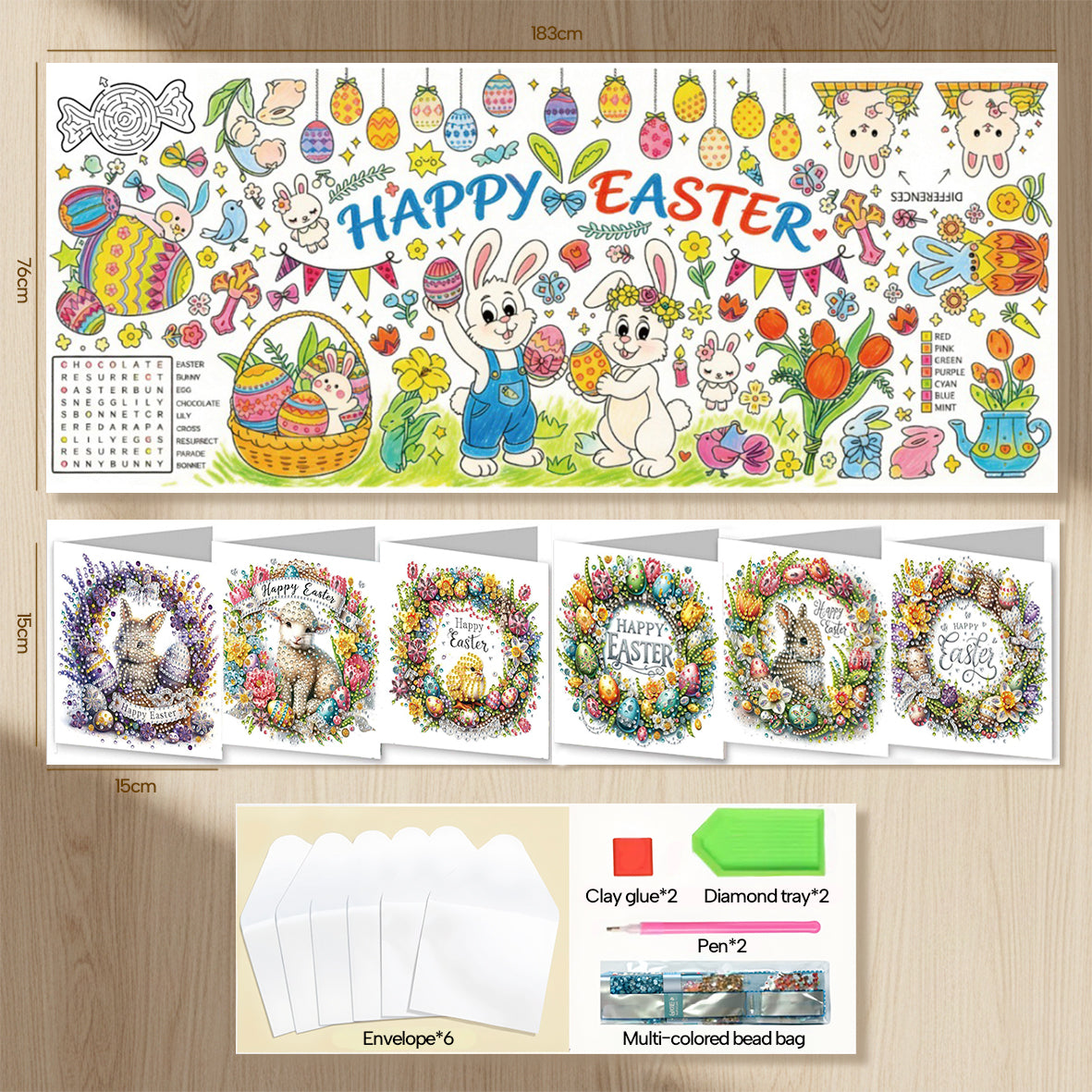 Easter Day Giant Coloring Poster with Bunny Eggs Rabbits Flowers