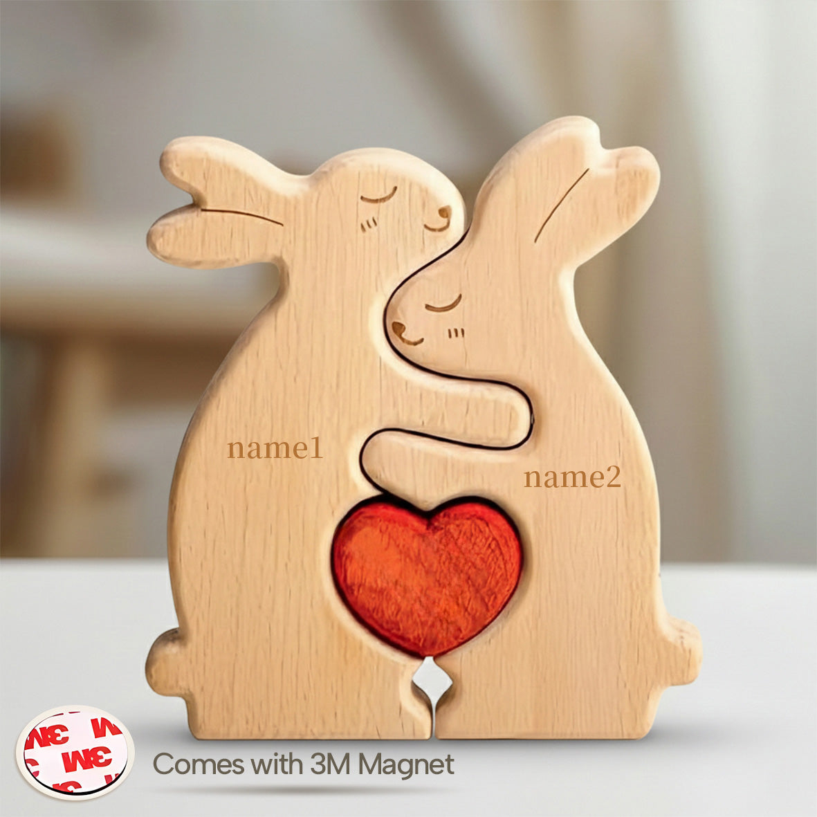 Personalized Magnetic Wooden Rabbit Family Puzzle