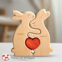 Personalized Magnetic Wooden Rabbit Family Puzzle