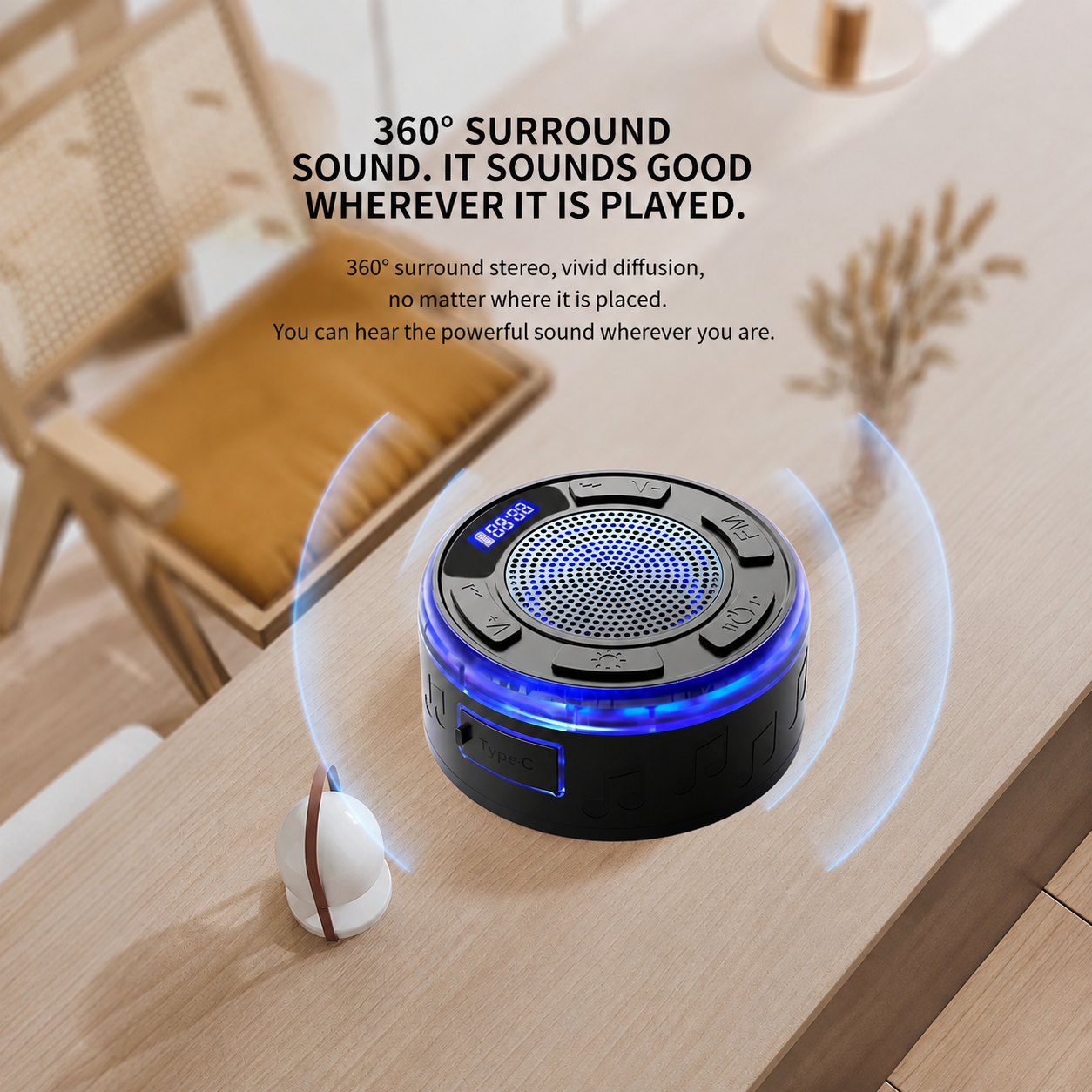 Aquro S3 Ultra – IPX7 Waterproof Shower Speaker with RGB Light & LED Display