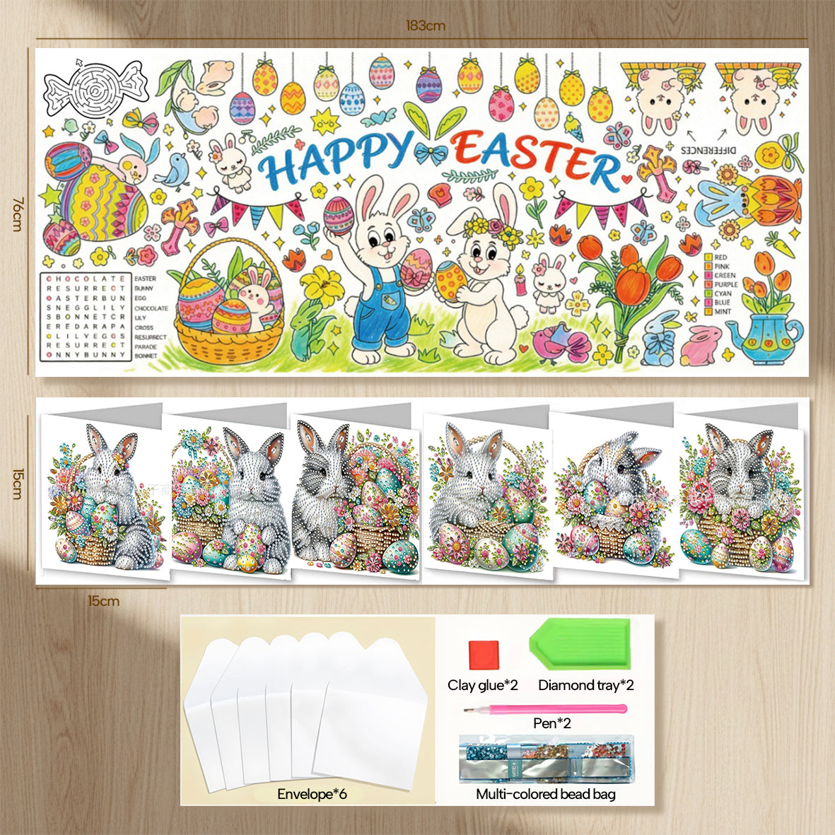 Easter Day Giant Coloring Poster with Bunny Eggs Rabbits Flowers