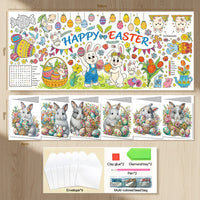 Easter Day Giant Coloring Poster with Bunny Eggs Rabbits Flowers