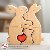 Personalized Magnetic Wooden Rabbit Family Puzzle