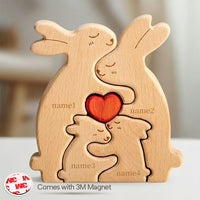 Personalized Magnetic Wooden Rabbit Family Puzzle