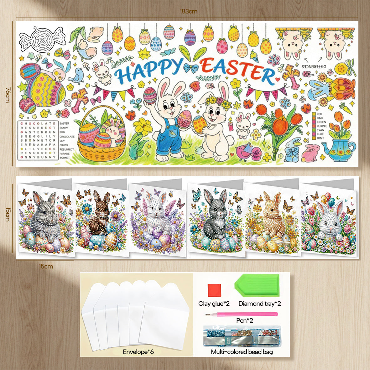 Easter Day Giant Coloring Poster with Bunny Eggs Rabbits Flowers