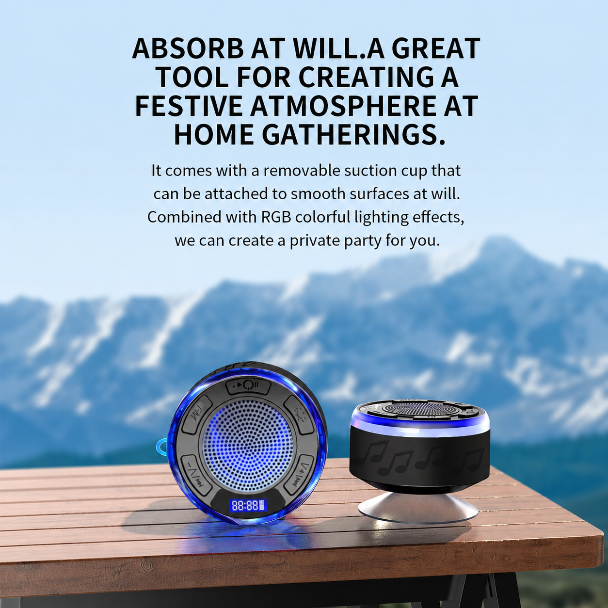 Aquro S3 Ultra – IPX7 Waterproof Shower Speaker with RGB Light & LED Display