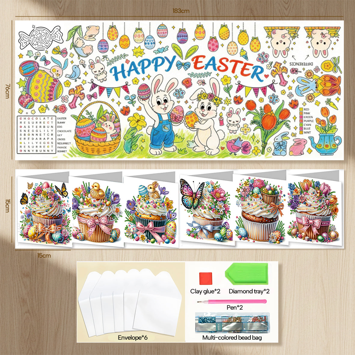 Easter Day Giant Coloring Poster with Bunny Eggs Rabbits Flowers