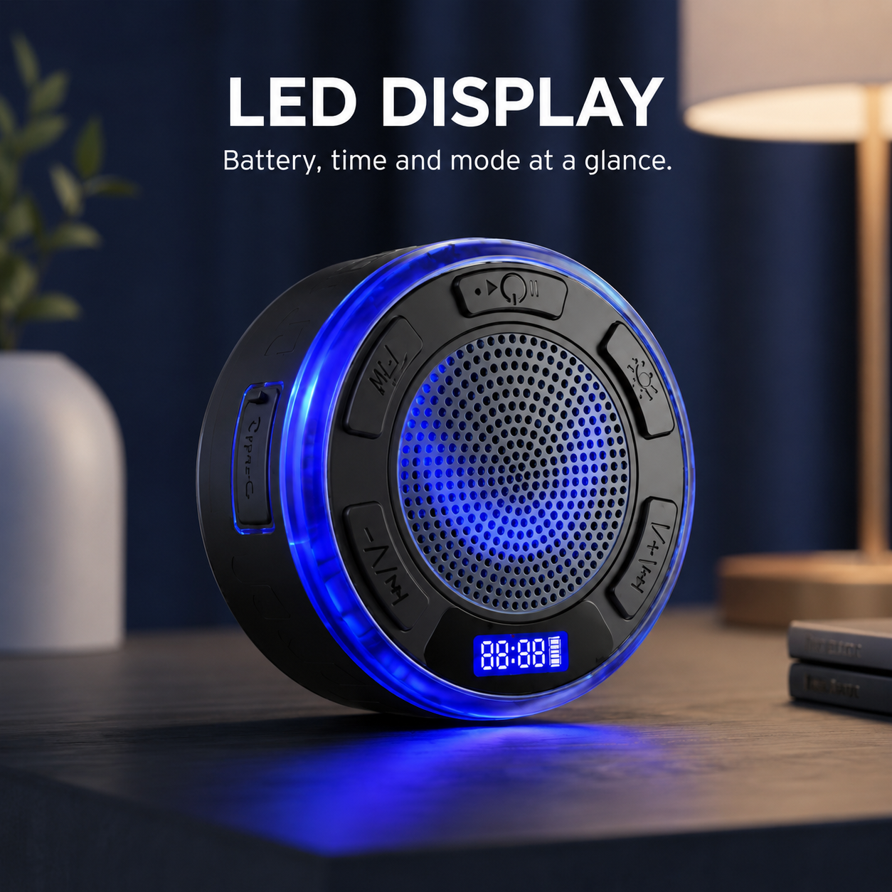 Aquro S3 Ultra – IPX7 Waterproof Shower Speaker with RGB Light & LED Display