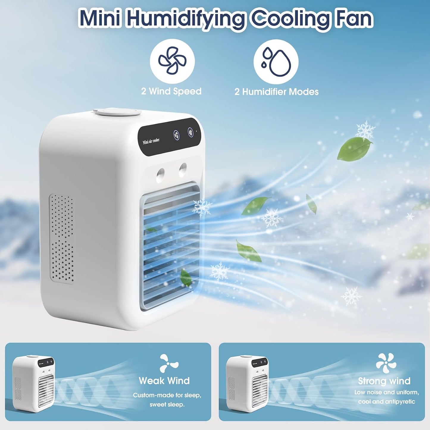 Portable Air Conditioner, 25W Rechargeable Mini Air Conditioner 2 Cool Air Spray, Evaporative Air Cooler with 2 Speeds, Small Room Mini AC for Car Bedroom Office Outdoor