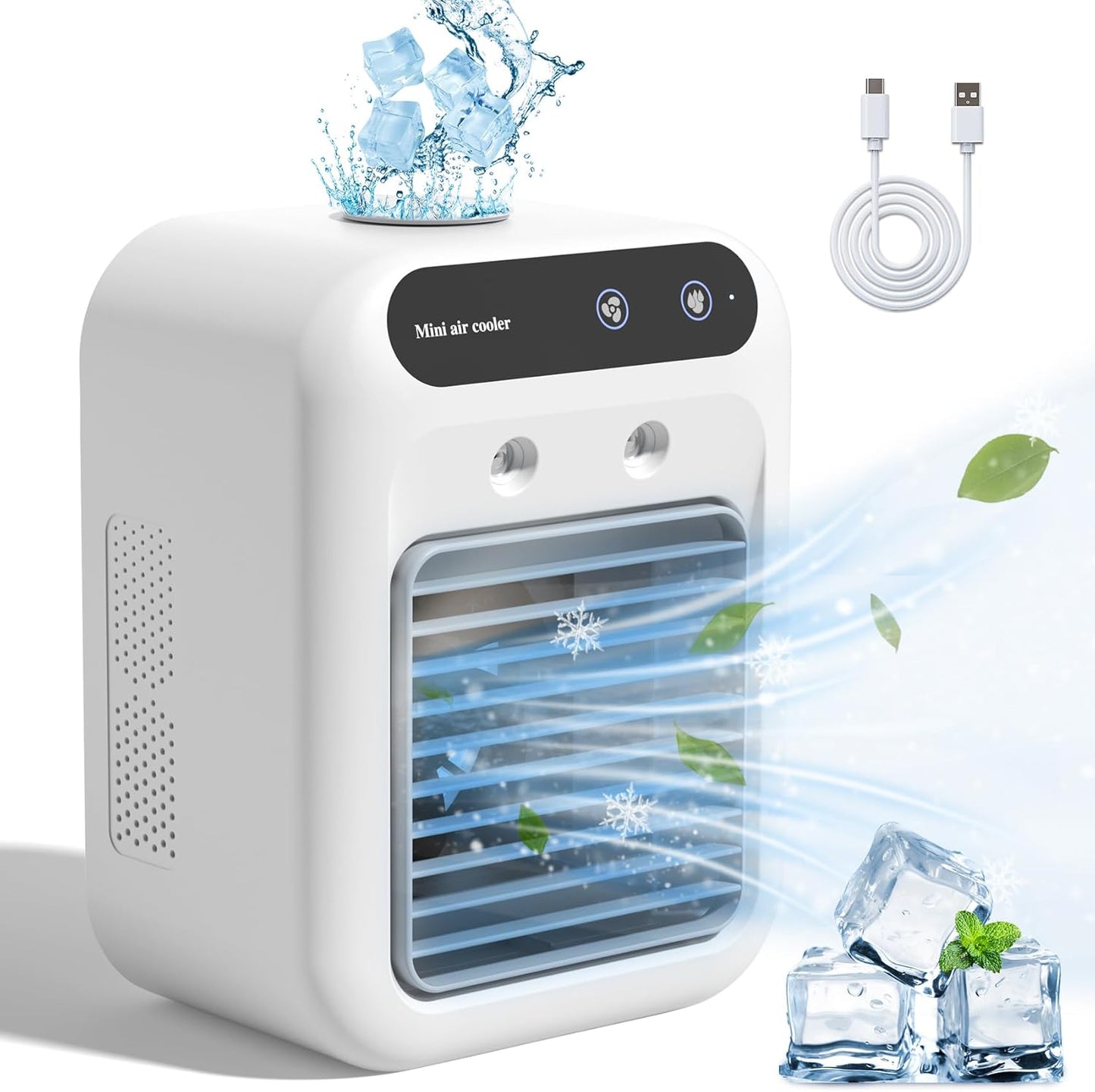 Portable Air Conditioner, 25W Rechargeable Mini Air Conditioner 2 Cool Air Spray, Evaporative Air Cooler with 2 Speeds, Small Room Mini AC for Car Bedroom Office Outdoor