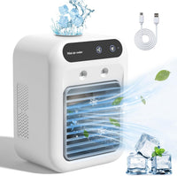 Portable Air Conditioner, 25W Rechargeable Mini Air Conditioner 2 Cool Air Spray, Evaporative Air Cooler with 2 Speeds, Small Room Mini AC for Car Bedroom Office Outdoor