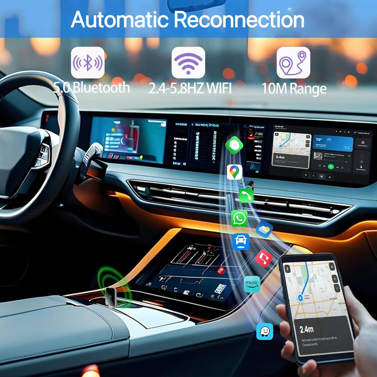 2-in-1 Wireless CarPlay & Android Auto Adapter – Plug & Play