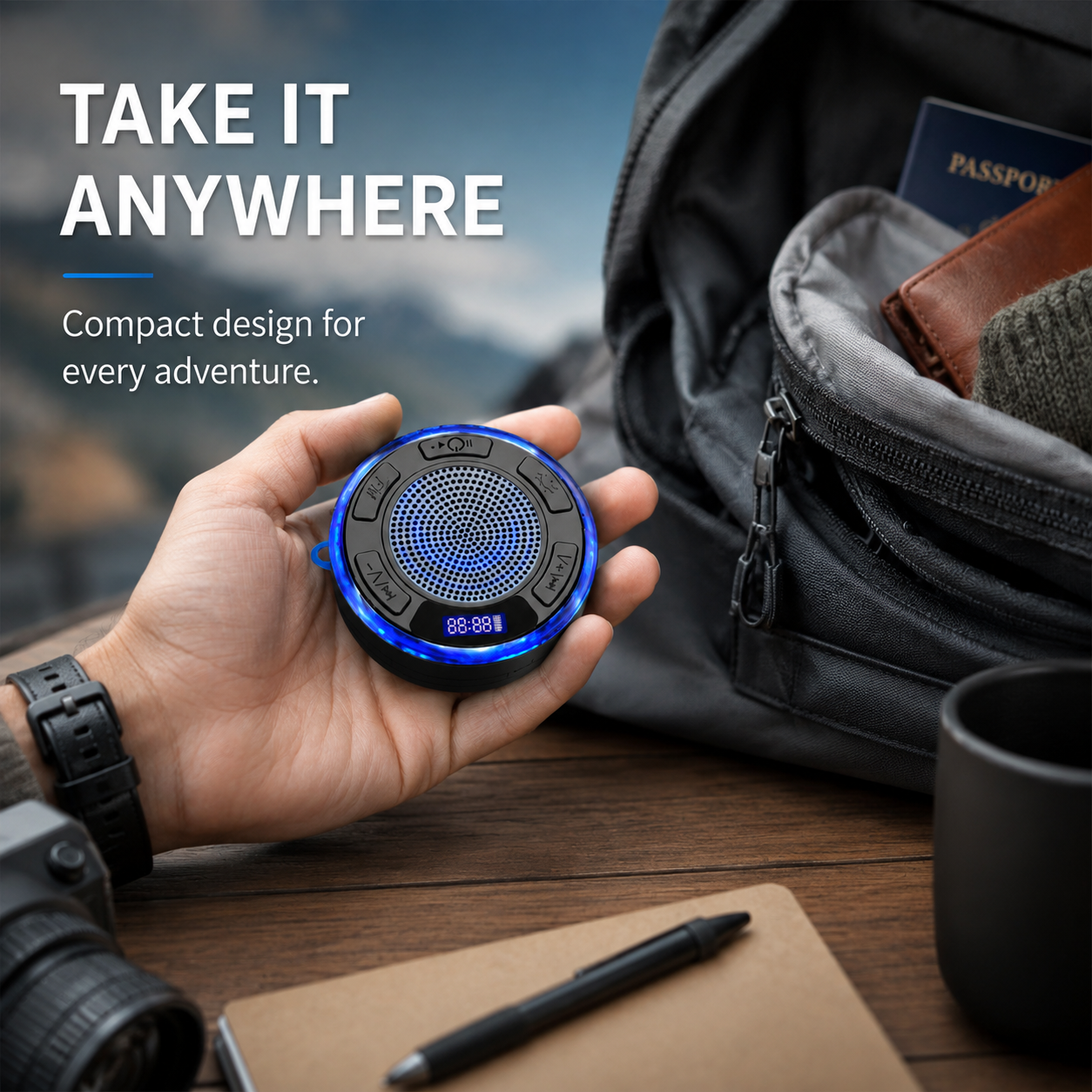 Aquro S3 Ultra – IPX7 Waterproof Shower Speaker with RGB Light & LED Display