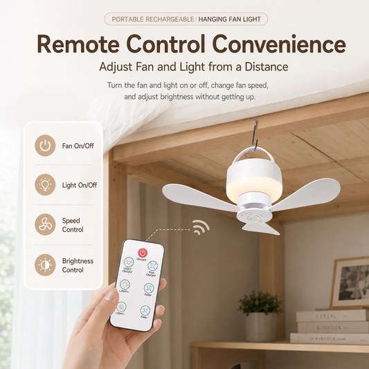 Portable Rechargeable Hanging Fan Light for Indoor & Outdoor Use