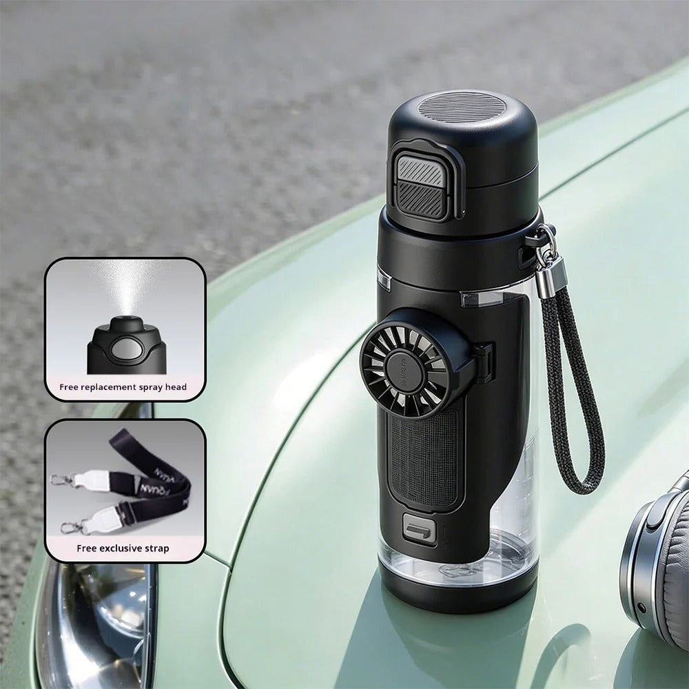 3-in-1 Water Bottle Fan — Spray Mist