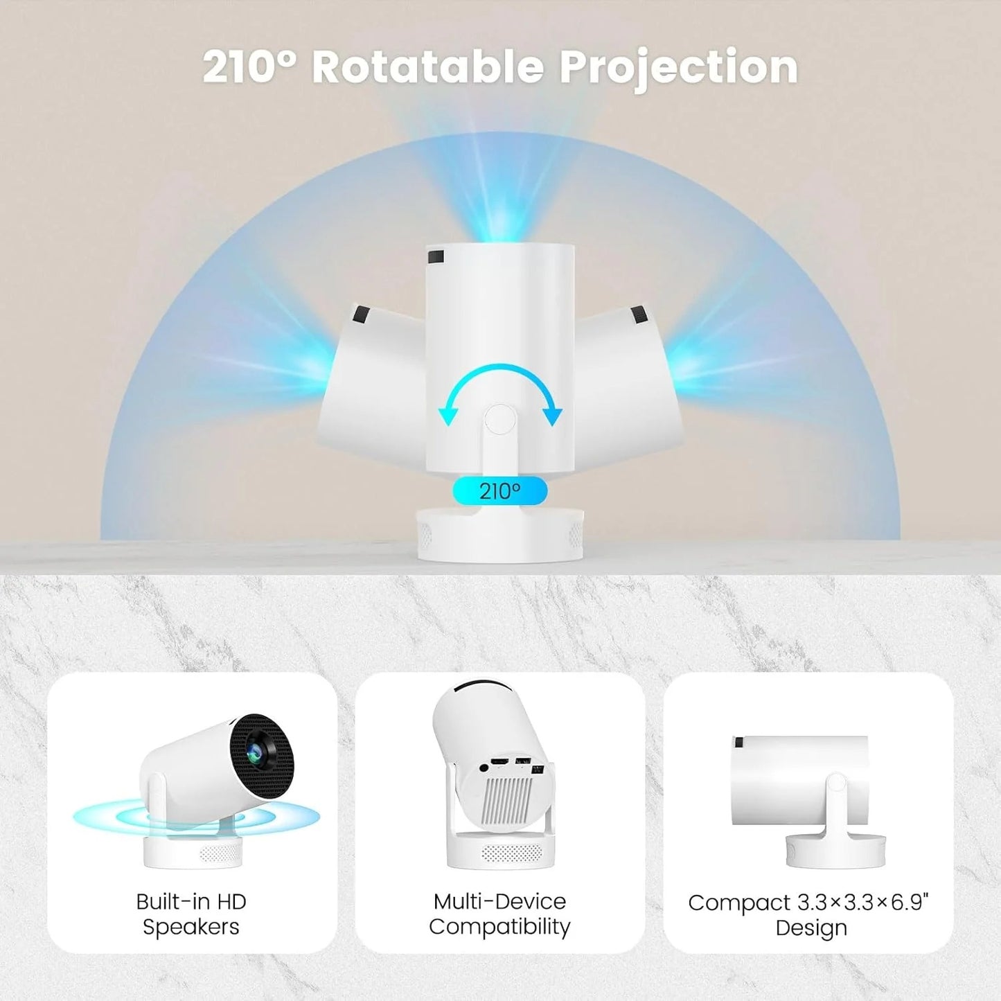 Mini 210° Smart Projector with Extra Large-Screen Display