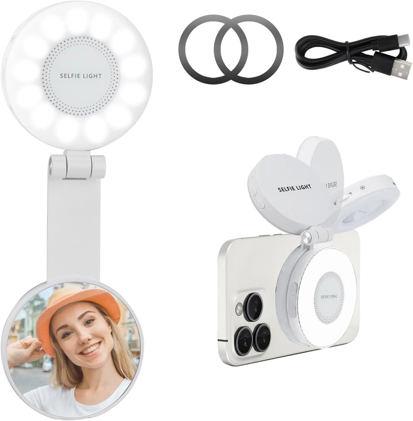 SnapLite Pro – CRI 95+ Magnetic 3-in-1 Selfie Light with Mirror