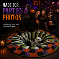 3D Skeleton Vortex Quilted Round Halloween Rug