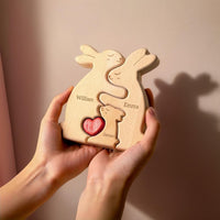 Personalized Magnetic Wooden Rabbit Family Puzzle