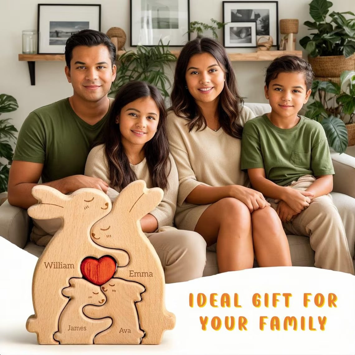 Personalized Magnetic Wooden Rabbit Family Puzzle