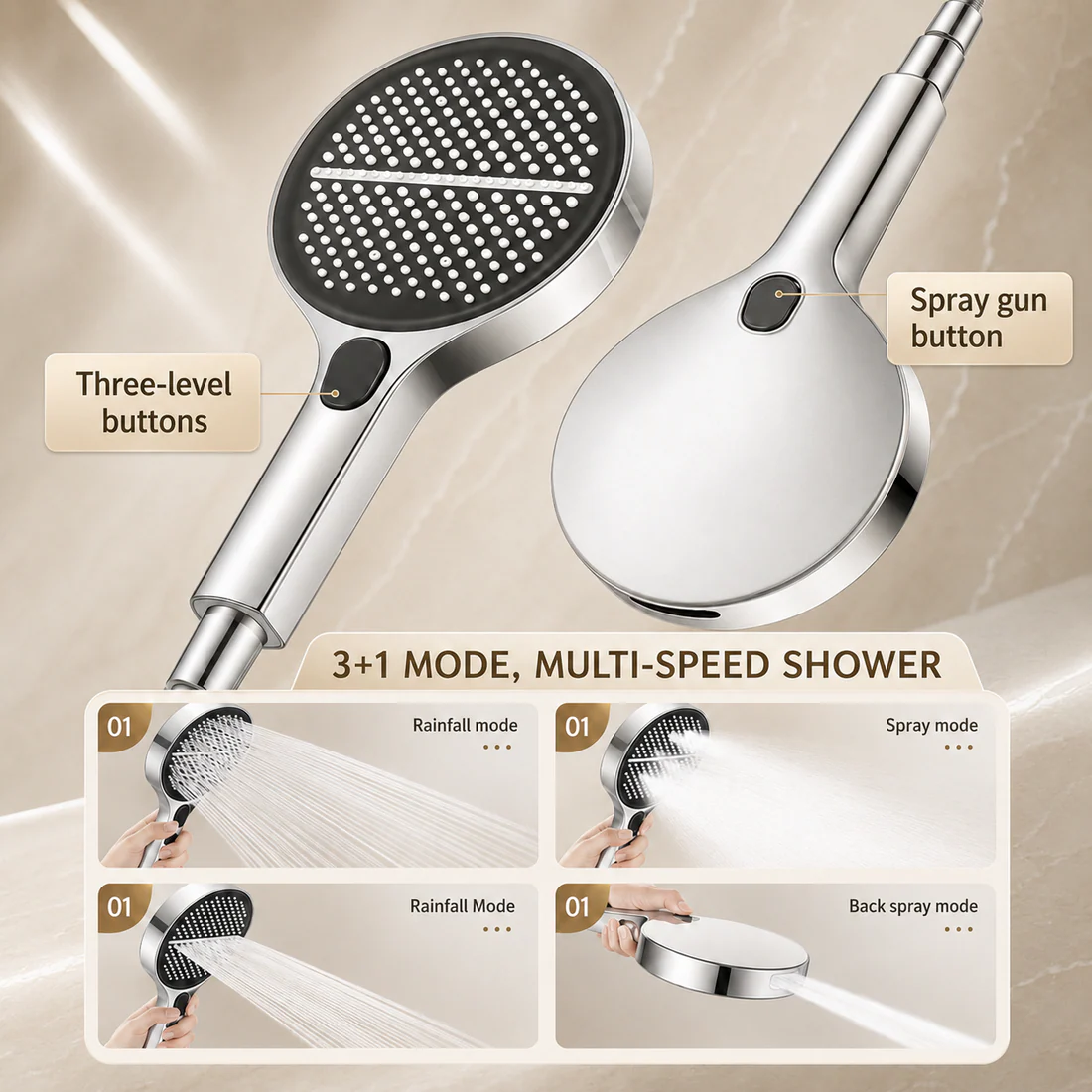 VortexRain XL Wide-Coverage 4-Mode Handheld Shower Head