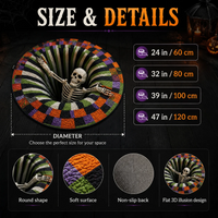 3D Skeleton Vortex Quilted Round Halloween Rug