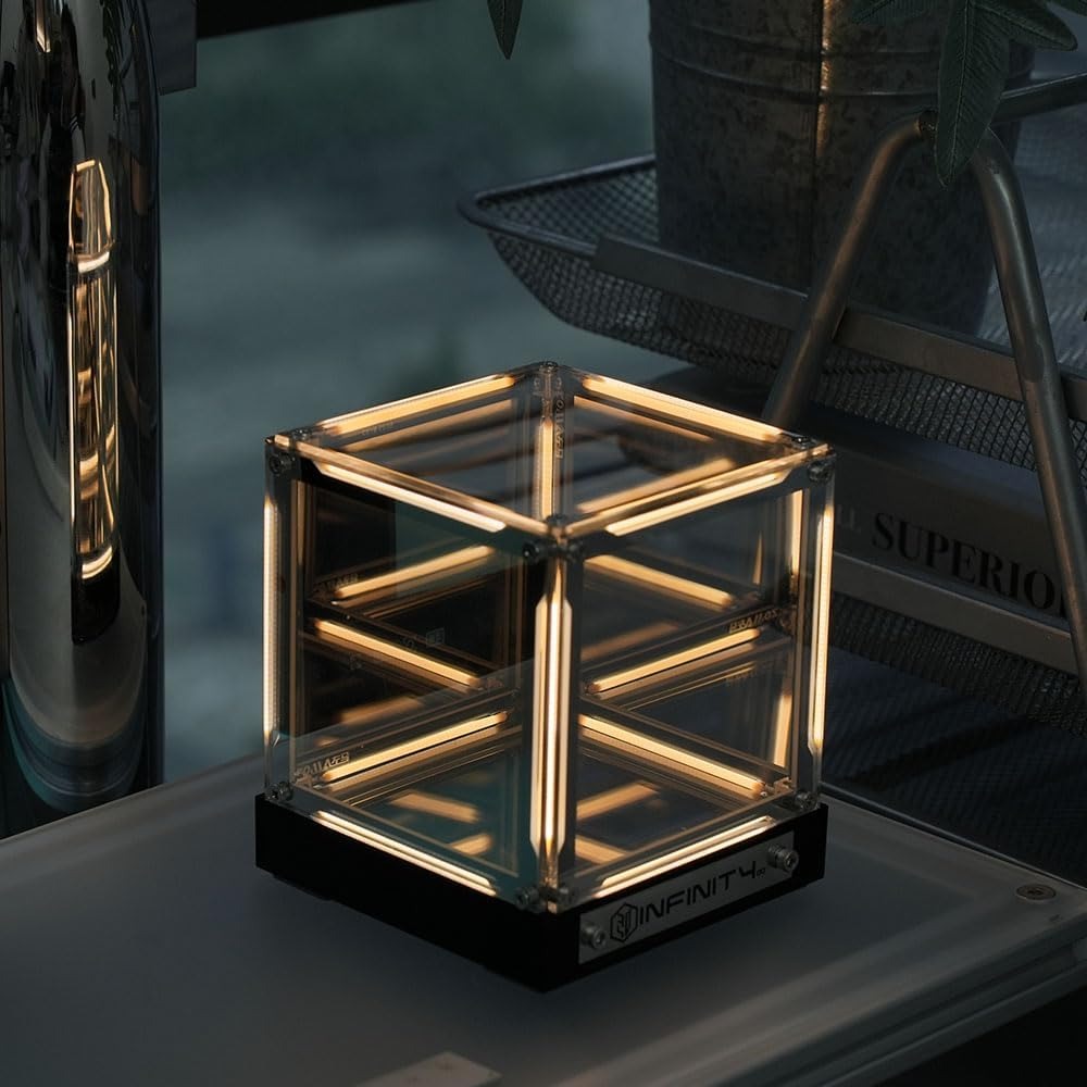 Infinity Mirror Cube LED Night Light – 4D Abyss Mood Lamp, Dimmable Rechargeable Desk Decor