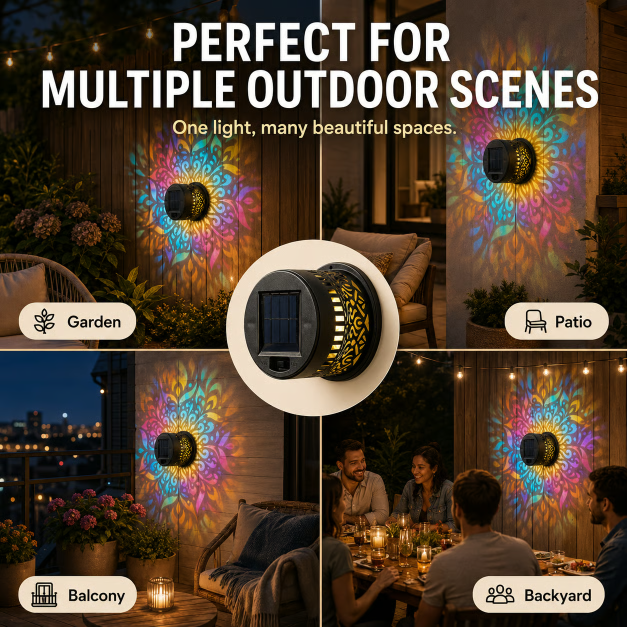 🎁2026 New Arrivals 💥Solar Mandala Wall Light Outdoor Garden Fence Projector Lamp Patio Ambient Decor