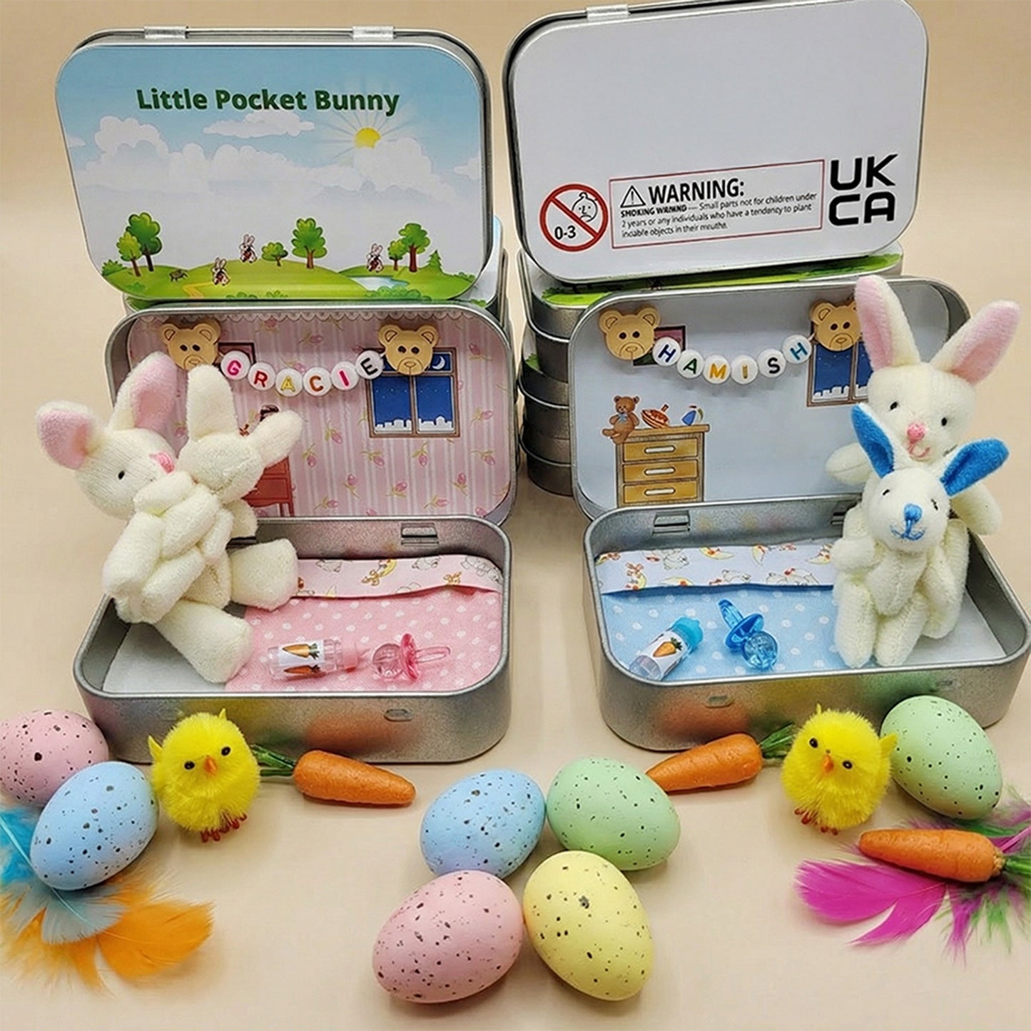 Bunny Easter Plush mummy and baby bunnies in Pocket Tin