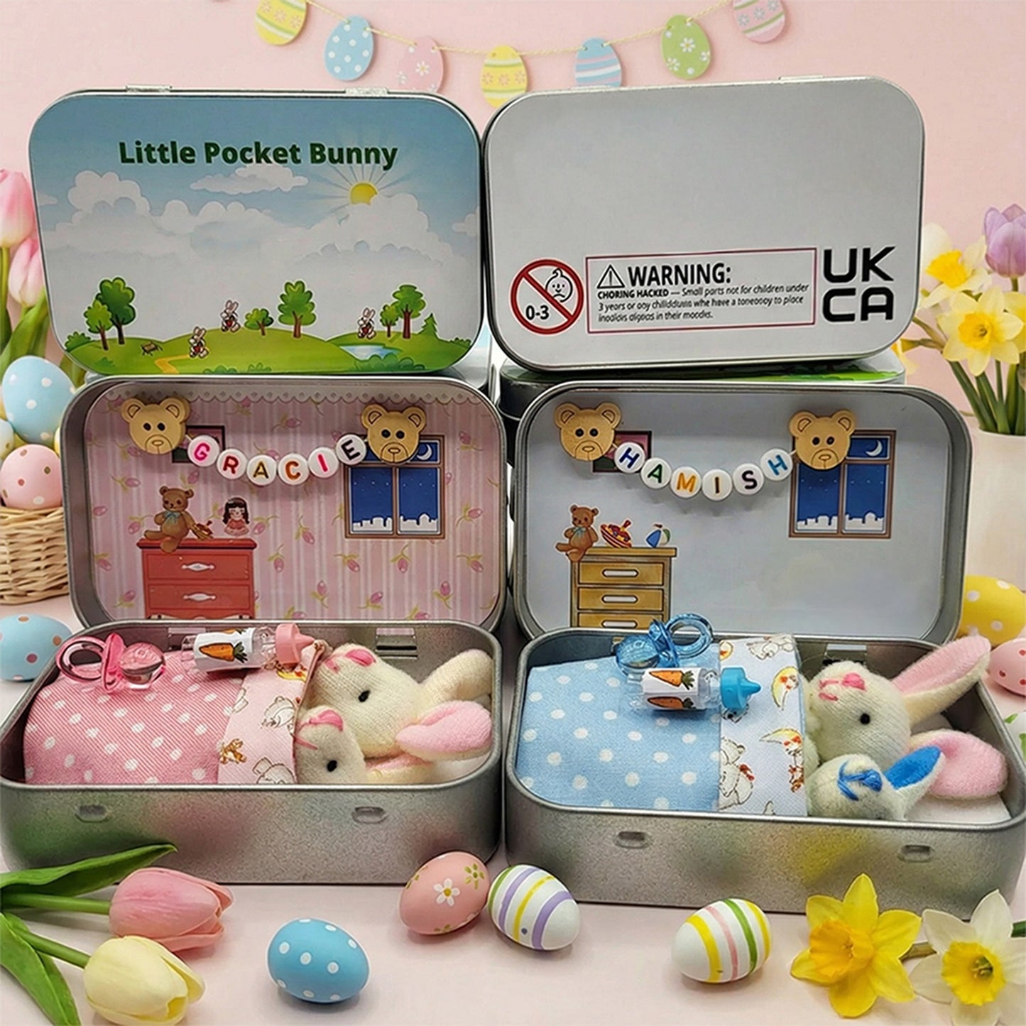 Bunny Easter Plush mummy and baby bunnies in Pocket Tin