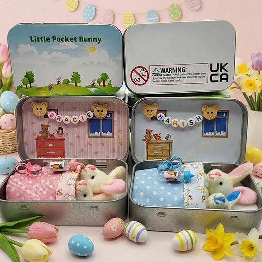 Bunny Easter Plush mummy and baby bunnies in Pocket Tin