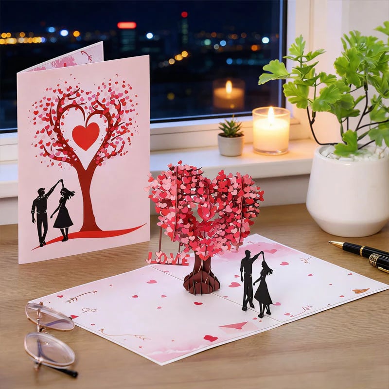 3D Pop-Up Anniversary Card - Romantic Love Tree & Hearts Design💌