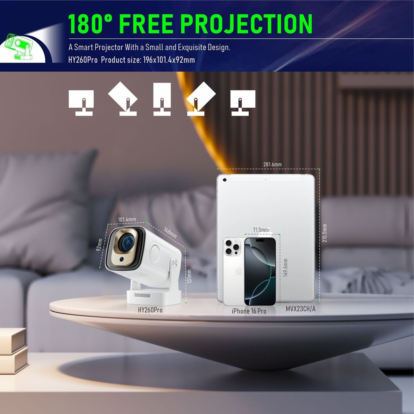 Mini HY260Pro  Portable Projector with Extra Large-Screen Display