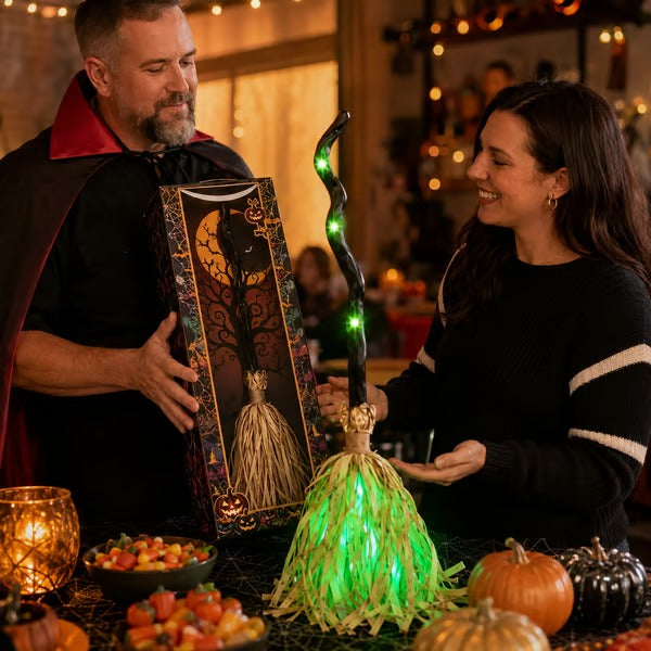 Animated Halloween Witch Broom with Lights, Sound and Motion Decor