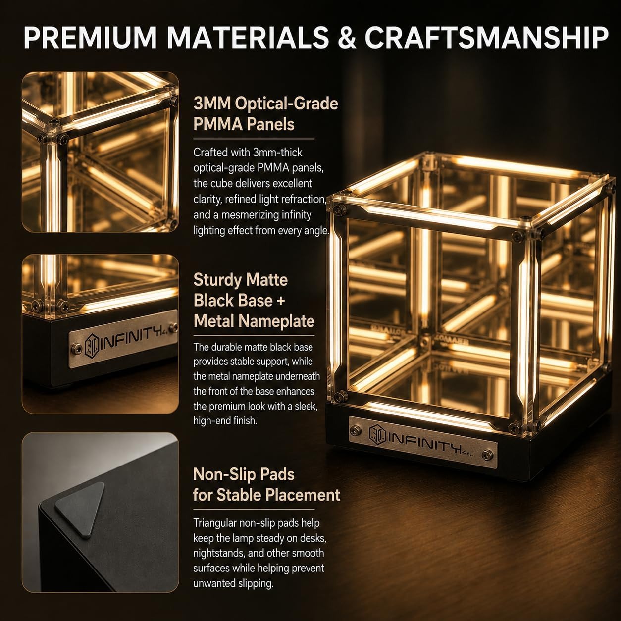 Infinity Mirror Cube LED Night Light – 4D Abyss Mood Lamp, Dimmable Rechargeable Desk Decor