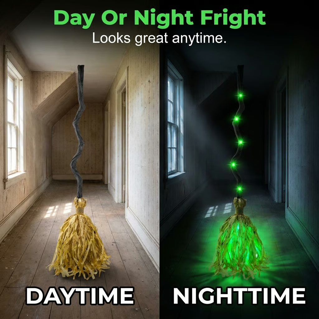 Animated Halloween Witch Broom with Lights, Sound and Motion Decor