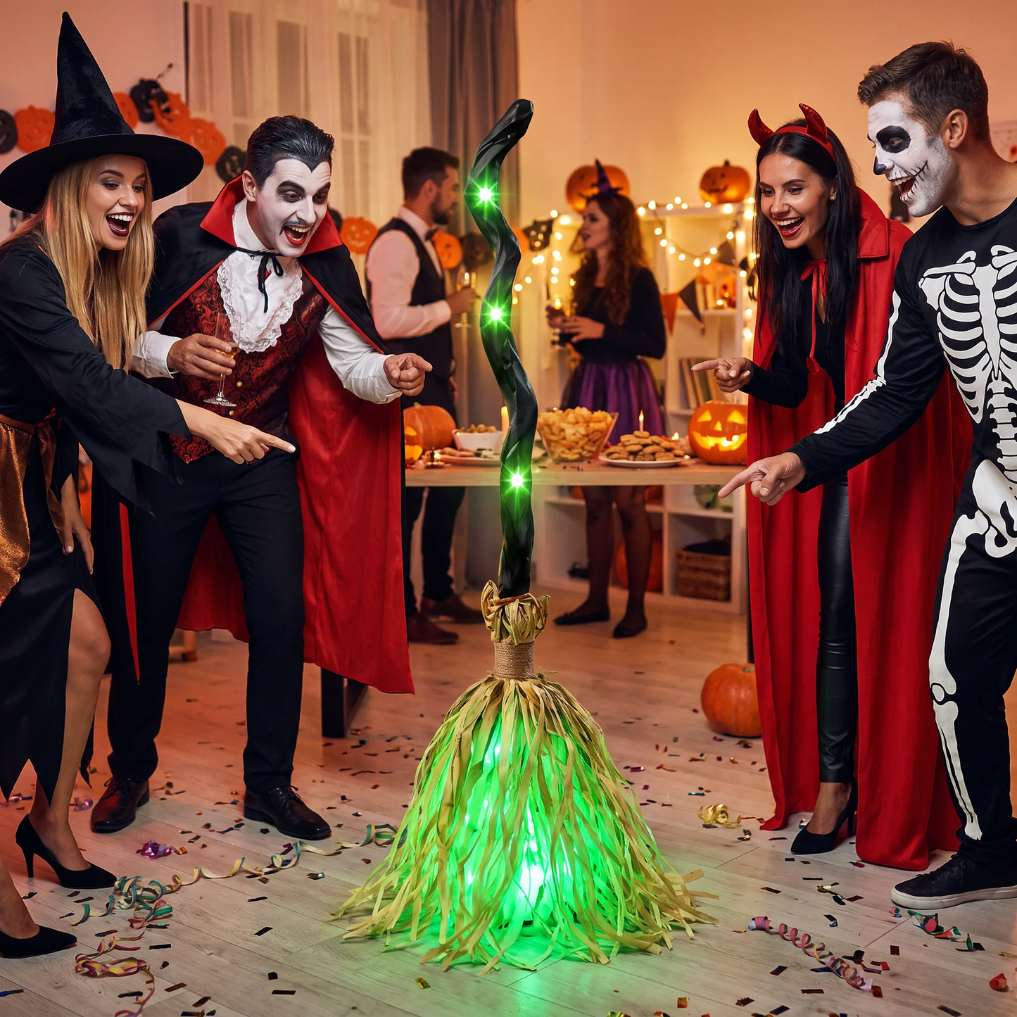 Animated Halloween Witch Broom with Lights, Sound and Motion Decor
